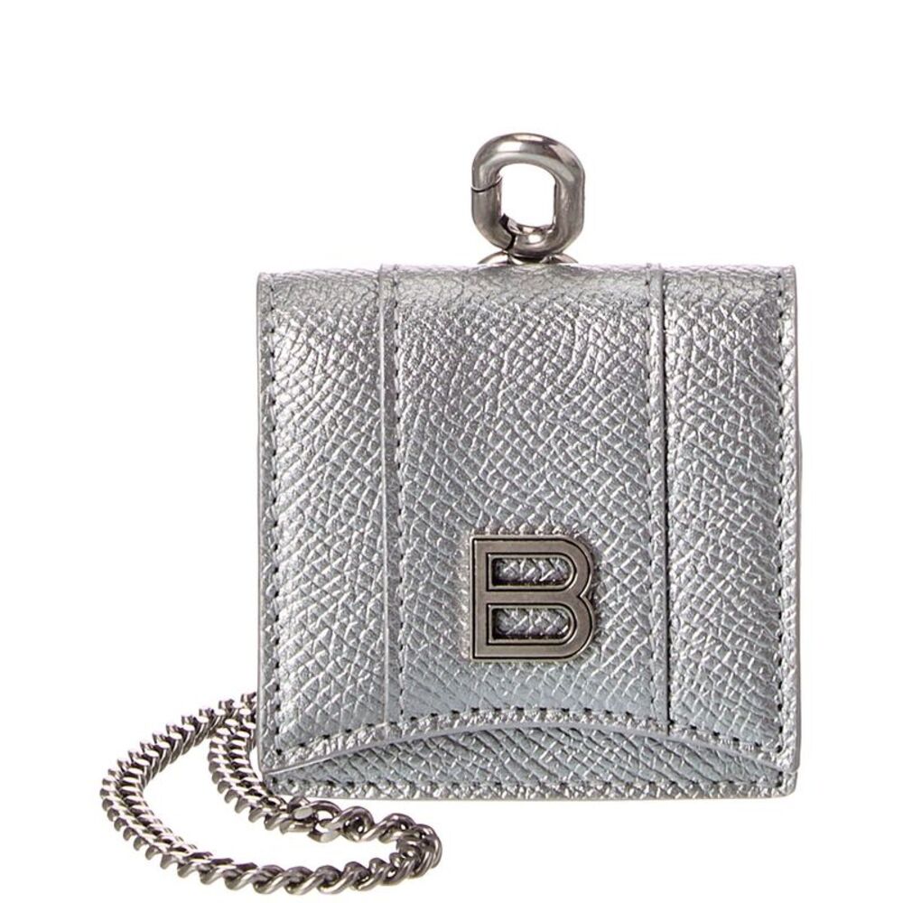 Balenciaga Hourglass Leather Airpods Holder, Silver